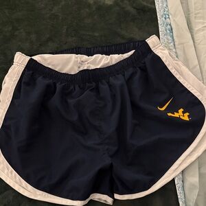 Nike Women's Navy and White WVU Athletic Shorts with Gold Logo